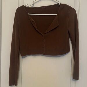 Brown Long Sleeve Button-Up Cropped Cardigan- Brandy Melville